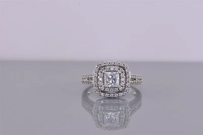 Anillo J Horman Plata Esterlina Princesa Circonita Cúbica Doble Halo Banda 925 Talla: 7 Foto 1 de 4