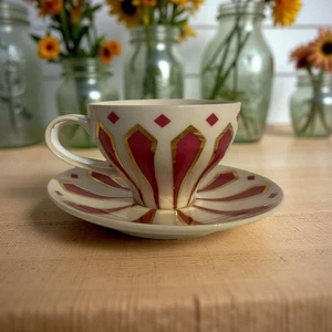 Meritage Hot Pink and Gold Cup and Saucer - Picture 1 of 4