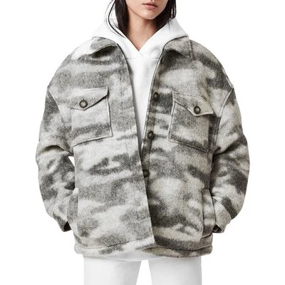 Chaqueta Larga AllSaints Fenix Mezcla Lana Gris Camuflaje Botón M (10) Foto 1 de 4