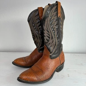 Herren Cowboystiefel Echtleder Hergestellt in den USA Texas Größe 8 Schwarz Braun Flügel - Bild 1 von 17