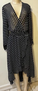 Kate and Lily marineblau mit weißen Tupfen Kleid Hi/Lo durchsichtig 14 gebraucht, in einwandfreiem Zustand - Bild 1 von 7