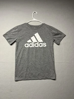 Adidas Shirt Youth Large Gray White Spell Out Short Sleeve Stretch Gym Graphic - Image 1 of 4