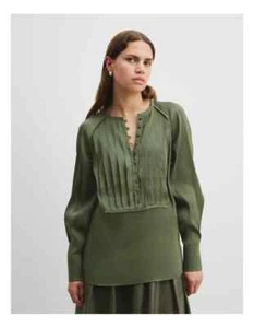 Country Road Silk Blend Fluid Long Sleeve Popover in Dark Moss - Size 12 - Picture 1 of 4