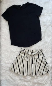 ZARA KIDS GIRLS SIZE 9 OUTFIT SET BLACK SHORT SLEEVE TEE & STRIPE SKIRT SHORTS T - Picture 1 of 8