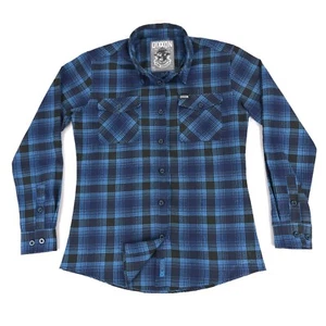 Dixxon Conrad Blue Tartan Plaid D-Tech Flannel Street Casual Shirt Womens Large - Picture 1 of 17