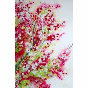 PINK CHERRY SAKURA Blossom White Abstract Original Painting Modern Canvas - Picture 1 of 11