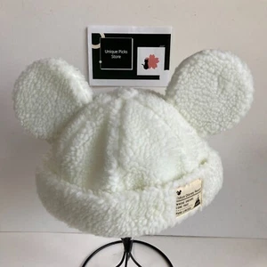 Tokyo Disney Resort Ears Mickey limited Fluffy boa Winter white Boa Cap Hat - Picture 1 of 5