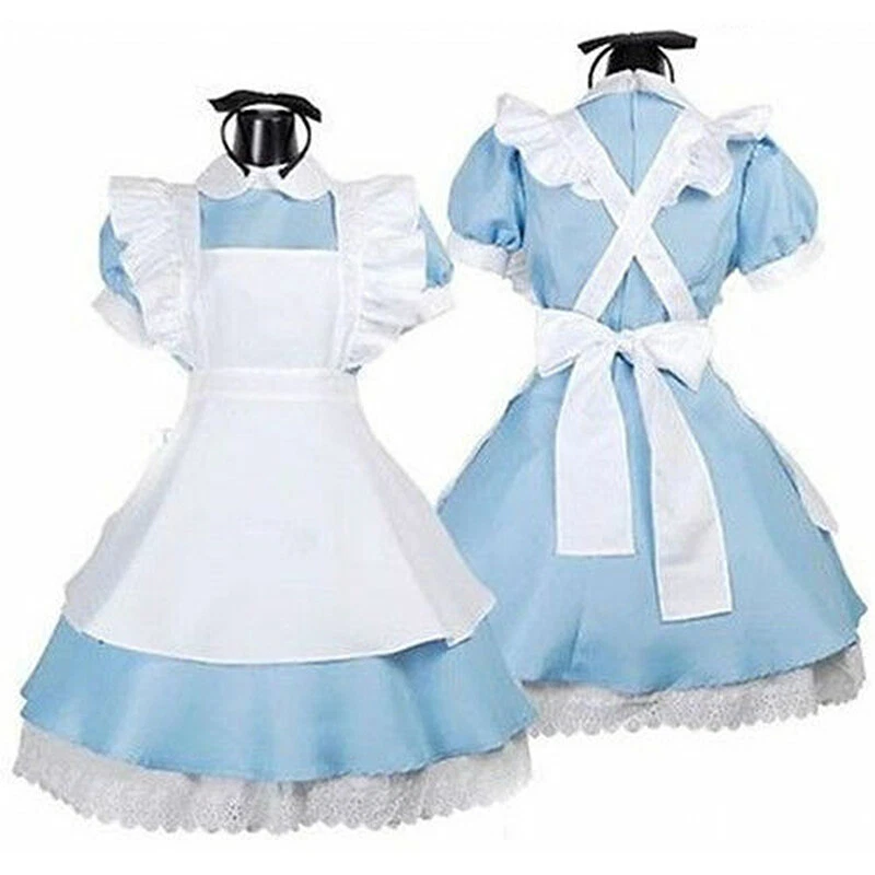 Vestido fantasia feminino meninas Lolita empregada doméstica fantasia cosplay com faixa de cabelo laço - Imagem 1 de 4