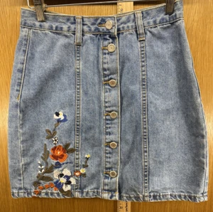 Blu Pepper Womens Denim Jean Skirt Small Button Front Embroidered Festival Boho - Picture 1 of 7