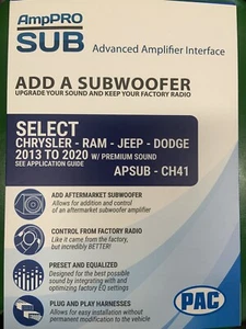 Add Sub Amplifier Radio Adapter Interface for some Chrysler/Dodge/Jeep/Ram w/Amp - Picture 1 of 6