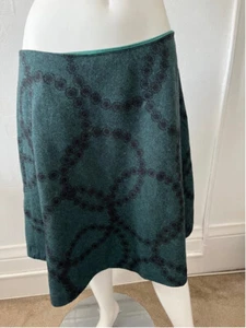 Boden Green Black embroidered chain wheelbarrow wool blend a line skirt size 8 - Picture 1 of 6