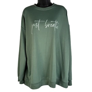 Women's Sage Green Crewneck Sweatshirt 3XL "Just Breathe" Long Sleeve Soft Comfy - Picture 1 of 16