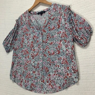 Blusa Tommy Hilfiger floral manga babado botão para baixo grande - Imagem 1 de 4