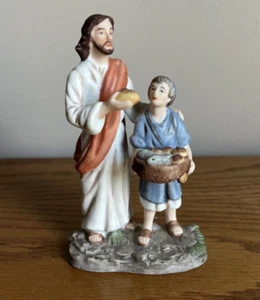 De colección 1986 Cerámica Excelsis "Panes y Peces" Jesús Alimenta 5000 Estatuilla Fe - Imagen 1 de 9