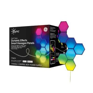 7 Pack GE Cync Dynamic Effects Smart LED Hexagon Panels, Smart Color Changing - Picture 1 of 4