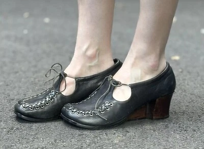 Calleen Cordero Black Leather Heel Wedge Women’s Shoes 9.5 - Image 1 of 4