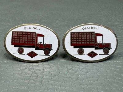 Red White Black Enamel Antique Old No. 1 Truck Yellow Gold Plated Cuff Links - Image 1 of 3