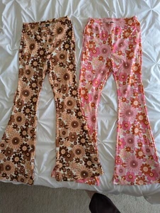 Shein Girls Flared Legging - Retro Flower Pattern - 2 Pair - Picture 1 of 2