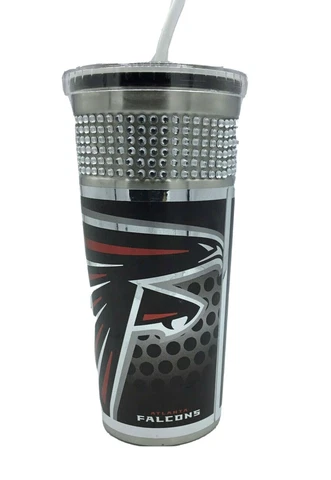 ATLANTA FALCONS 16OZ STAINLESS STEEL THERMO BLING STRAW TUMBLER FREE SHIP Cover