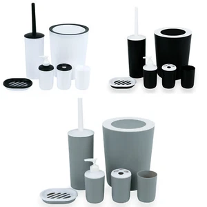 6PCS BATHROOM ACCESSORIES SET BIN SOAP DISPENSER TOOTHBRUSH TUMBLER TOILET BRUSH - Picture 1 of 13