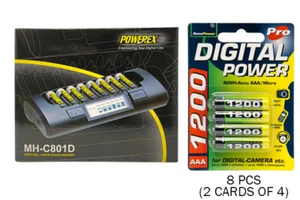 Powerex MH-C801D 8-Cell Charger & 8 AAA NiMH AccuPower Batteries (1200 mAh) - Picture 1 of 1