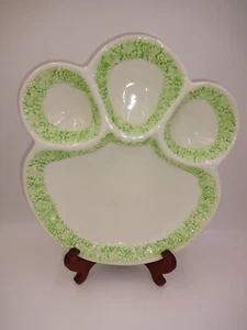 Vintage White Green Ceramic Paw Divided Condiment Serving Candy Nut Dish Italy - Picture 1 of 5