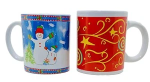 HOLIDAY Mug Set of 2 Christmas Coffee Coco Ceramic Cups Snowman & Red NEW - Picture 1 of 5