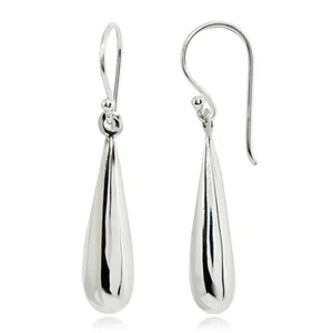 Teardrop Dangle Drop Polished Sterling Silver Fishhook Earrings - Picture 1 of 3