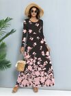 Womens Long Sleeve Printed Casual Holiday Long Maxi Floral Party Dress Size 6-24