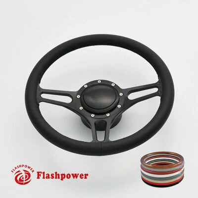 14" Billet Aluminum 9 Hole Steering Wheel Kit w/ Horn Button & Adapter - Image 1 of 4