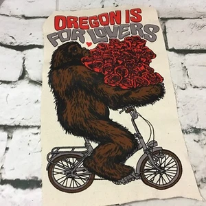 Oregon Is For Lovers Bigfoot Bicycle Roses Decal On Thick Canvas Fabric - Picture 1 of 8