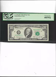 FEDERAL RESERVE NOTE FR. 2029-H* 1990 $10 STAR NOTE EXTREMELY FINE 40PPQ - Picture 1 of 2