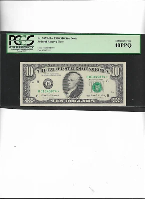 FEDERAL RESERVE NOTE FR. 2029-H* 1990 $10 STAR NOTE  EXTREMELY FINE 40PPQ - Image 1 of 2