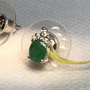 Emerald & Cambodian Zircon Earrings TGW 0.85cts Platinum over Sterling Silver - Picture 1 of 6