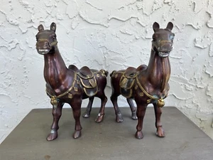 Vintage Chinese Red Bronze Gilding Horse Statues (2) - Picture 1 of 12
