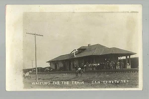 San Benito TEXAS RPPC um 1910 DEPOT BAHNHOF Passagiere bei McAllen Harlingen - Bild 1 von 3
