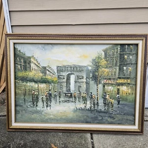 MCM Arc de Triomphe Paris Street Scene Orig Fine Art Oil Framed Painting Signed - Picture 1 of 9