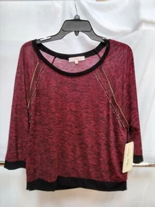 WOMANS DARK RED AND BLACK ZIPPER/RHINESTONE ACCENTS XL BLOUSE - Picture 1 of 3