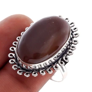 Anillo de joyería de piedras preciosas hecho a mano con dije de ágata marrón 10"" k213 - Imagen 1 de 4