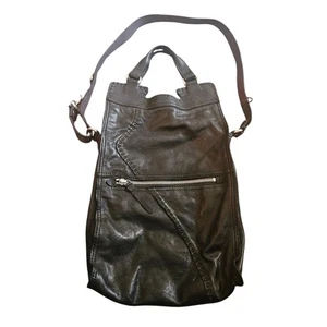 Lucky Brand Black Leather Tote Shoulder Bag Purse Zipper Accent - Picture 1 of 6