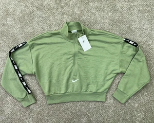 Nike Sweater Women's Small Light Green Half Zip Black Fleece Crop Top DM4670-386 - Picture 1 of 13