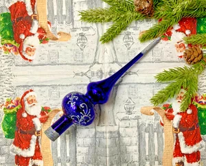 Christbaumspitze aus blauem Glas - eleganter Ornament Dekoration im Vintage Stil - Bild 1 von 18