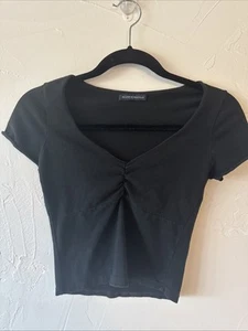Brandy Melville Negro Cuello en V, Reunido, Top Corto, Talla Única - Imagen 1 de 5