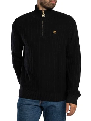 Fila Men's Stevie 1/4 Zip Funnel Neck Knit, Black