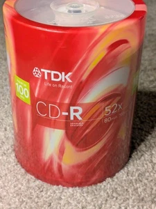 TDK Blank Recordable CD-R 100 PACK 700MB 80 Min 52x Speed New Sealed - Picture 1 of 8