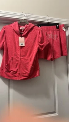 Bermuda com capuz JUICY COUTURE Bling Towel Terry rosa melancia M nova com etiquetas - Imagem 1 de 4