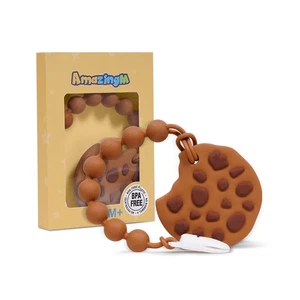 Baby Food Grade Silicone Teether Toy with One Piece Design Pacifier Clip Holder, - Picture 1 of 7