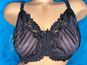 Lunaire 15211 Black Stripe Whimsy Barbados Lace Underwire Full Busted Bra 40D - Picture 1 of 6