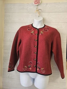 Icelandic Design Wool Cardigan Sweater Women’s Size L Button Front Embroidered  - Picture 1 of 9