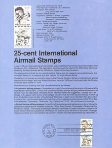 #7925 25c Wiley Post Stamps #C95-C96 USPS Souvenir Page - Picture 1 of 1